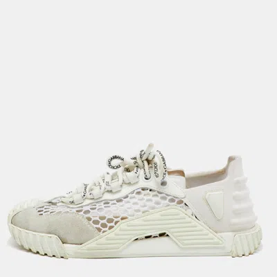 Pre-owned Dolce & Gabbana White Suede Neoprene And Mesh Ns1 Sneakers Size 36