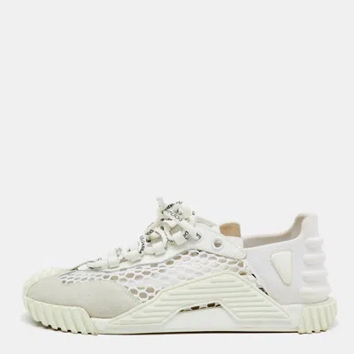 Pre-owned Dolce & Gabbana White Suede Neoprene And Mesh Ns1 Sneakers Size 38