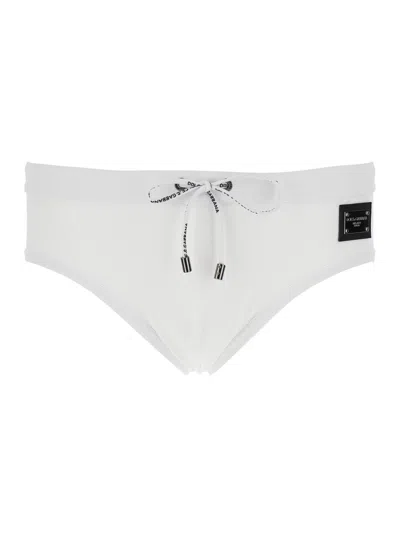 DOLCE & GABBANA DOLCE & GABBANA MEN WHITE SWIMWEAR WITH LOGO DRAWSTRING AND LOGO TAG IN TECH FABRIC MAN
