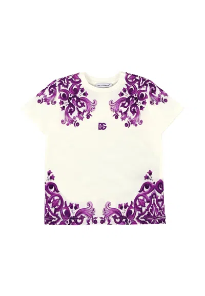 Dolce & Gabbana White T-shirt For Baby Girl With Majolica Print