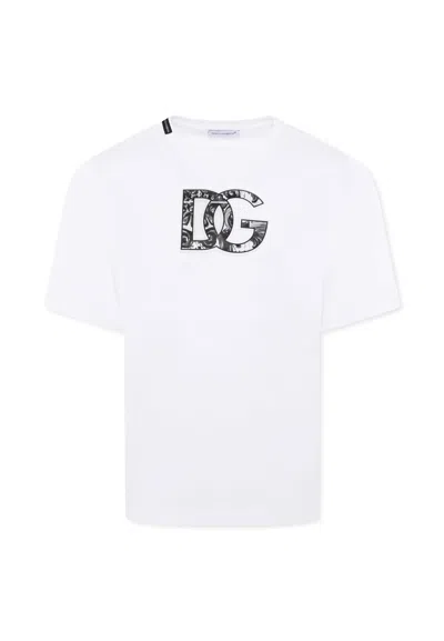 Dolce & Gabbana Kids' White T-shirt For Boy With Logo