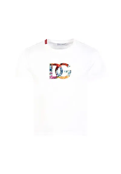 DOLCE & GABBANA WHITE T-SHIRT FOR GIRL WITH DG LOGO