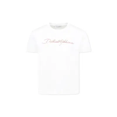 Dolce & Gabbana Kids' White T-shirt For Girl With Logo