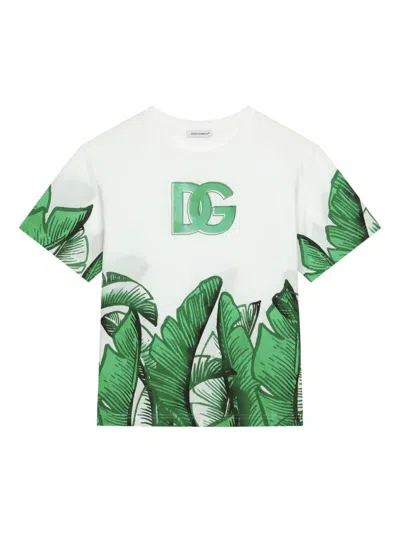 Dolce & Gabbana Kids' Dg Logo Cotton T-shirt In Banano F.sabbia