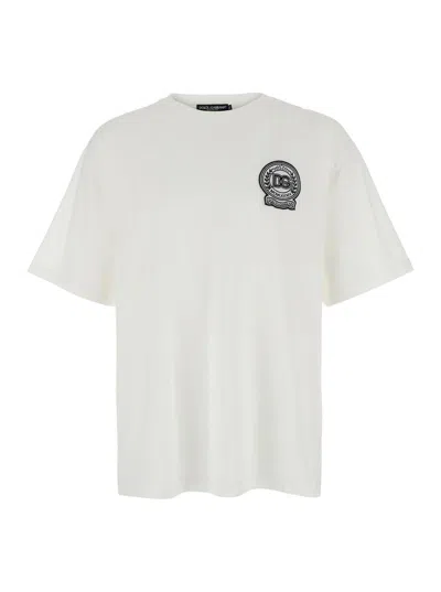 Dolce & Gabbana White T-shirt With Crew Neck And Printed Dg Logo On The Chest In Cotton Man