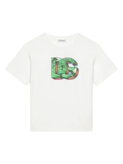 Dolce & Gabbana Kids' Logo-print Cotton T-shirt In Bianco