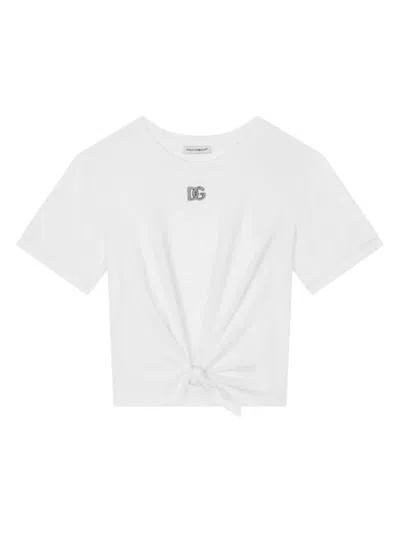 Dolce & Gabbana Kids' Jersey T-shirt With Metal Dg Logo In White