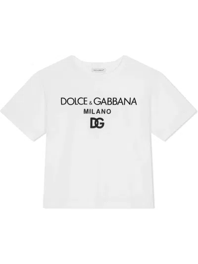 DOLCE & GABBANA WHITE T-SHIRT WITH EMBROIDERED LOGO