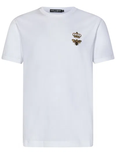 Dolce & Gabbana White T-shirt With Gold Lurex Embroidery