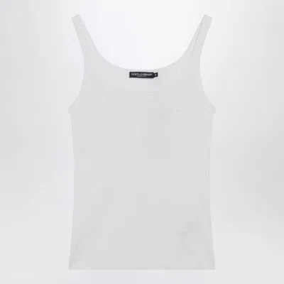Dolce & Gabbana White Ribbed Tank Top With Embroidered Logo