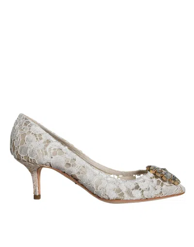 DOLCE & GABBANA DOLCE & GABBANA WHITE TAORMINA LACE CRYSTAL HEEL PUMPS WOMEN'S SHOES