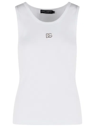 Dolce & Gabbana White Textile Glass Blend Tank Top In Animal Print
