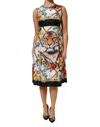 Dolce & Gabbana White Tiger Floral A-line Sleeveless Dress In Multi