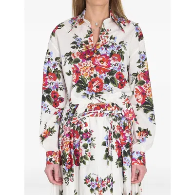 Dolce & Gabbana Cotton Shirt With A Bouquet Of Flowers Print Shirts White In Multi