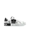 Dolce & Gabbana White Low Top Sneakers With Logo Patch On The Tongue And All-over Print In Leather Man In Black