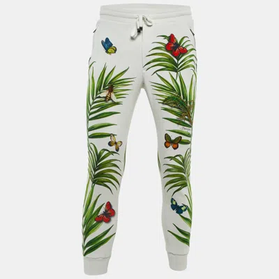 Pre-owned Dolce & Gabbana White Tropical Print Cotton Jogger Pants S