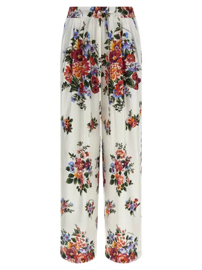 Dolce & Gabbana White Flower Bouquet Pants In Multi