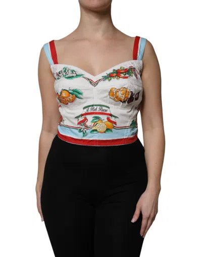 DOLCE & GABBANA DOLCE & GABBANA WHITE VEGETABLE PRINT SWEETHEART CROPPED WOMEN'S TOP