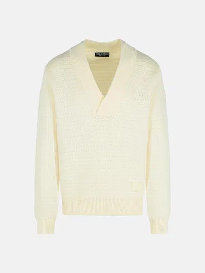 Dolce & Gabbana White Virgin Wool Jumper