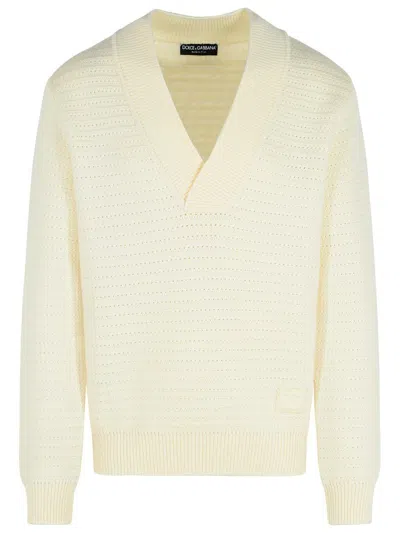 Dolce & Gabbana White Virgin Wool Sweater