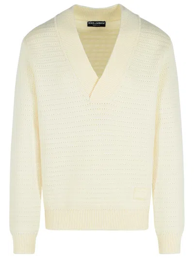 Dolce & Gabbana White Virgin Wool Sweater In Neutral