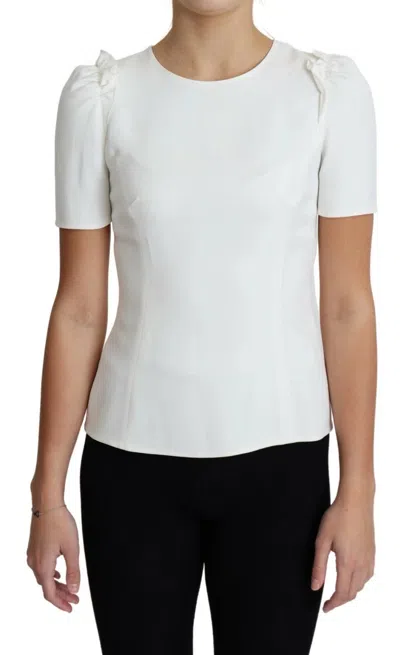 Pre-owned Dolce & Gabbana White Viscose Acetate Short Sleeve Blouse Women's Top ()
