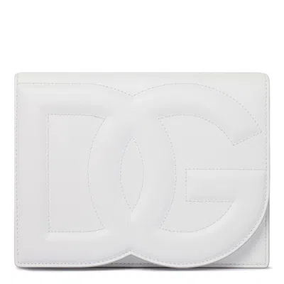 Dolce & Gabbana Quilted Calfskin Leather Crossbody Bag With Adjustable Strap In White