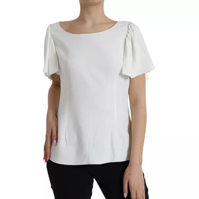 Pre-owned Dolce & Gabbana White Viscose Round Neck Short Sleeves Women's Top ()