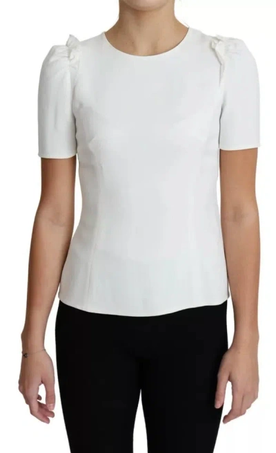 Pre-owned Dolce & Gabbana White Viscose Stretch Short Sleeves Blouse Women's Top ()