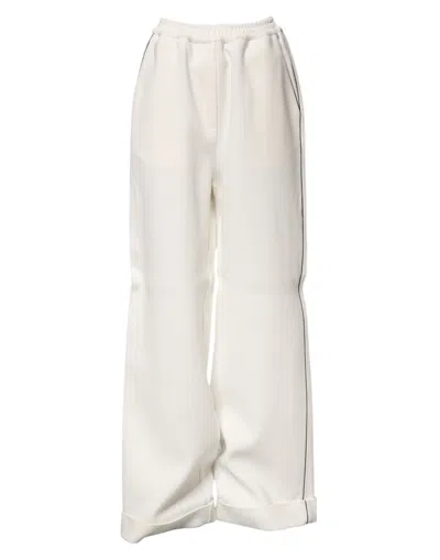 Dolce & Gabbana White Viscose Wide Leg Pull On Pants In Neutral