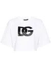 Dolce & Gabbana White Cotton Cropped T-shirt With Drop Shoulder And Logo Print For Women In White