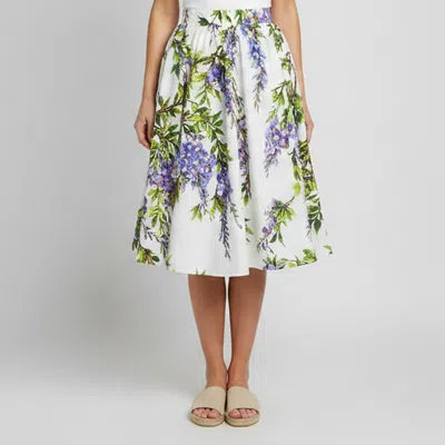 Pre-owned Dolce & Gabbana White Wisteria Print Cotton Flared Skirt M