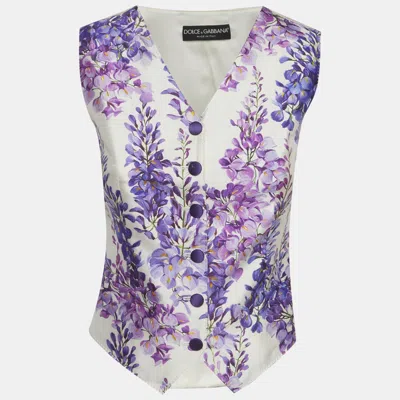 Pre-owned Dolce & Gabbana White Wisteria Print Silk Blend Vest S
