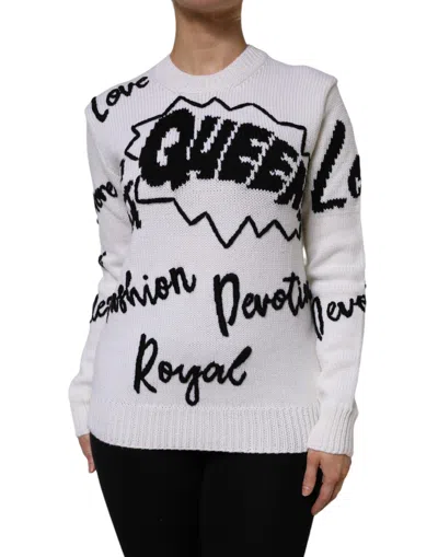 Pre-owned Dolce & Gabbana White Wool Knit Crew Neck Pullover Women's Sweater ()