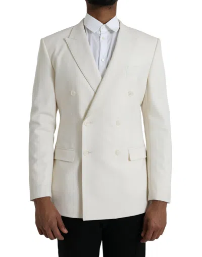 Dolce & Gabbana White Wool Martini Double Breasted Blazer