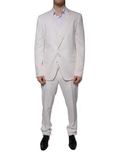 DOLCE & GABBANA WHITE WOOL SILK 3 PIECE SLIMFIT FORMAL SUIT