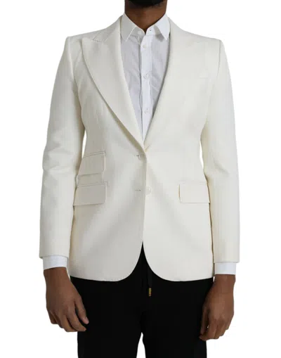 Dolce & Gabbana White Wool Single Breasted Coat Blazer
