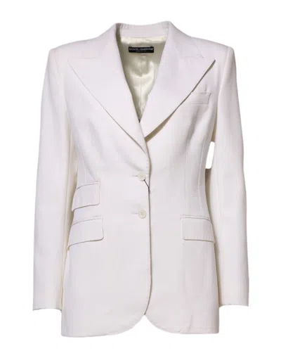 Pre-owned Dolce & Gabbana White Wool Single Breasted Women Coat Women's Jacket ()