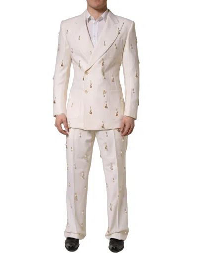 Dolce & Gabbana White Wool Slim Fit Formal 2 Piece Men Suit