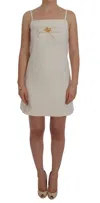 Dolce & Gabbana White Wool Stretch Brooch Shift Dress In White
