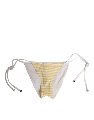 Dolce & Gabbana White Yellow Stripe Tie Side Logo Women's Underwear