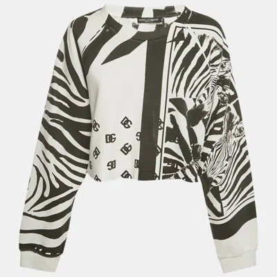 Pre-owned Dolce & Gabbana White/black Abstract Print Cotton Cropped Sweatshirt M