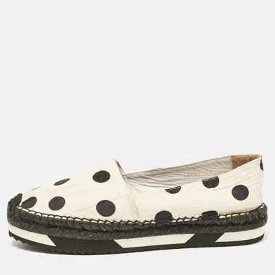 Pre-owned Dolce & Gabbana White/black Canvas Polka Dot Print Flat Espadrilles Size 39