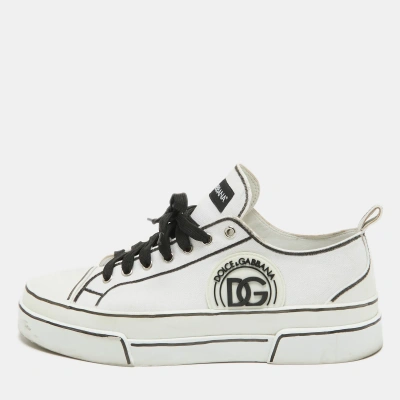 Pre-owned Dolce & Gabbana White/black Canvas Portofino Light Sneakers Size 43.5