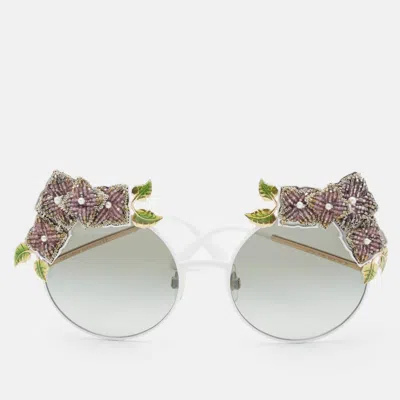 Pre-owned Dolce & Gabbana White/black Gradient Dg 2186 Floral Embellished Round Sunglasses
