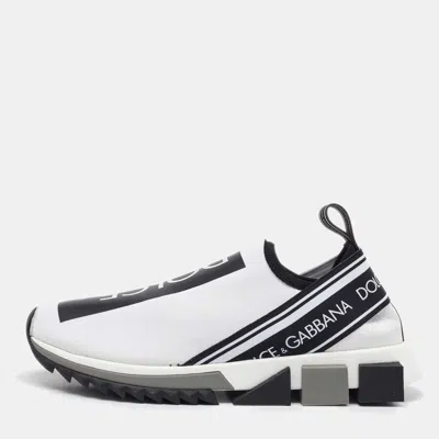 Pre-owned Dolce & Gabbana White/black Knit Fabric Sorrento Slip On Sneakers Size 38