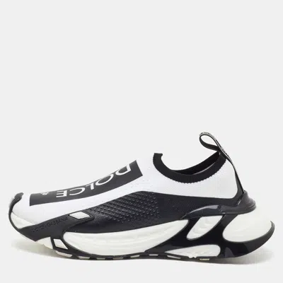 Pre-owned Dolce & Gabbana White/black Knit Fabric Sorrento Stretch Slip On Sneakers Size 38