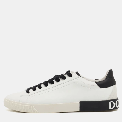 Pre-owned Dolce & Gabbana White/black Leather Low Top Sneakers Size 45
