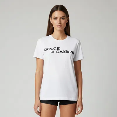 Pre-owned Dolce & Gabbana White/black Logo Lettering Cotton Crewneck T-shirt S