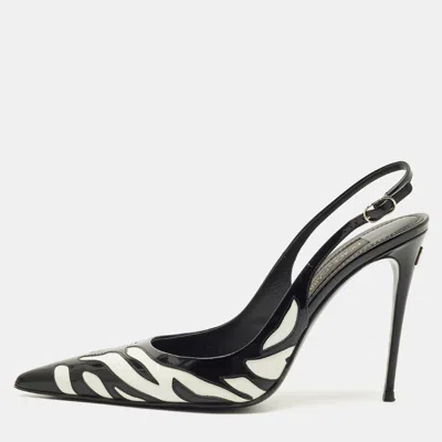 Pre-owned Dolce & Gabbana White/black Patent Leather Pointed Toe Slingback Pumps Size 40